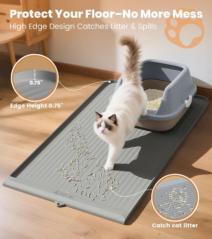 Cat Litter Mat 36"X24", Waterproof Litter Trapping Mat, Grey